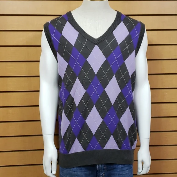 AUR Mens Sleeveless Argyle Sweater Vest Size Large Wool Blend Golf Outdoors